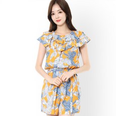 르샵 여성용 야쟈수 프린트 오프숄더 숏기장 점프수트