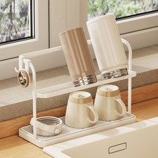 Seliving 2層迷你縫隙杯碗瀝水架 小型, 白色, 1個