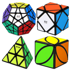 QYTOYS 奇藝 魔方格異形魔方大禮盒 Set 黑邊魔方套裝 金字塔 斜轉型 楓葉型 五邊型 禮盒包裝 轉動流暢 增強邏輯推理能力, 黑邊版, 1組