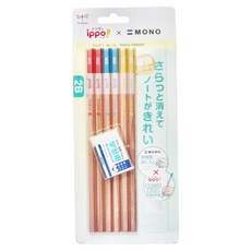 Tombow 蜻蜓牌 ippo x MONO兒童六角鉛筆 + 學習用橡皮擦組, 原木色, 1組