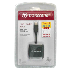 Transcend 創見 RDC3 高速Type C 雙槽讀卡機 USB 3.2 Gen 1, Type-C/USB3.2適用, 黑色, 1個