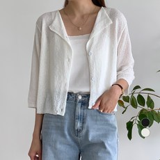 afinar 女款開領7分袖毛圈紗開襟衫