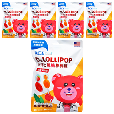 ACE SUPER KIDS 牙博士棒棒糖 8支 Set, 無人工色素、香料和防腐劑, 含膳食纖維, 美國進口, 草莓 + 柳橙, 60g, 5袋
