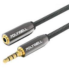 POLYWELL 寶利威爾 公對母 3.5mm 立體聲音源延長線, PW15-W52-B013, 槍黑色, 1條