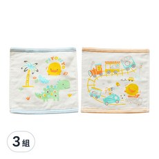 PiYOPiYO 黃色小鴨 紗布印圖方巾 1組, 輕盈柔軟精梳純棉棉紗, 強力吸水, 25 x 25cm, 藍色 + 黃色, 3組