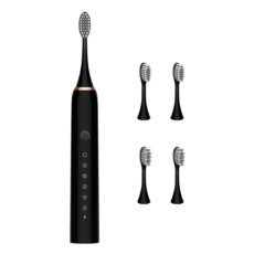 FJ 智能聲波多工USB電動牙刷, IPX7防水, 六段聲波震動模式, 低於50分貝, P2-B, 黑色, 1支