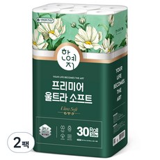 한예지 3겹 프리미어 울트라 소프트 천연펄프 화장지 30m, 30롤, 2팩