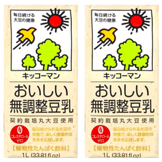 KIKKOMAN 龜甲萬 無調整豆乳 1L, 契約栽培丸大豆使用, 植物性蛋白飲料, 零膽固醇, 2瓶