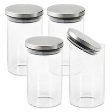 헬로키친 스테인리스 뚜껑 원형 내열 유리병, 1.2L, 4개 1200ml, 4개