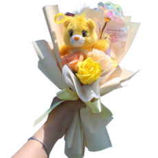 MORIANN Care Bears吊飾娃娃全息玫瑰花束, 黃色, 1把