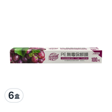 加倍鮮 PE無毒保鮮膜, 台灣製造 耐熱-60~90度 符合食品容器包裝衛生標準, 30cm, 100m, 6盒