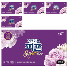 피죤 건조기용 시트 섬유유연제 미스틱레인 본품, 120개입, 5개