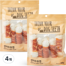  강아지 Think your dog teeth 연어우유껌 중형 240g 6p, 연어, 4개 