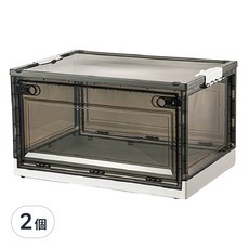 三開摺疊收納箱 BF066, 摺疊輕便, 三面開口, 密封防潮防蟲, 大號(51 x 36 x 30cm), 黑透名片 + 白色, 2個