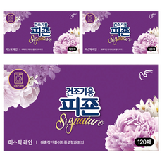 피죤 건조기용 시트 섬유유연제 미스틱레인 본품, 120개입, 3개