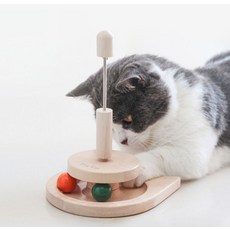 마이바우 원목 볼롤링 타워 고양이 장난감, 1개