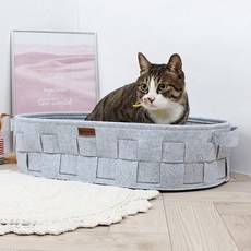 펫트롱 반려동물 고양이 펠트 타원 냄비 숨숨집 PTR433, 그레이