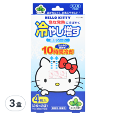 Novopin Kitty退熱貼套裝，10小時冷卻，4枚入，薄荷香，大人/小孩用, 4片, 3盒