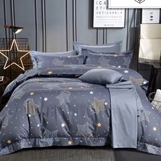 床寢時光 頂級絲柔棉雙人床包枕套組-滿天星夜 台灣製 雙人床包 枕套組, 雙人, 床包