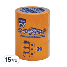 알파 OPP 박스 테이프 48mm x 50m, 투명, 15개입