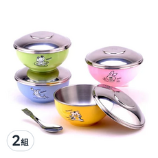 ZEBRA THAILAND 斑馬牌 不銹鋼蓋兒童碗 附湯匙套裝, 11CM/250CC, SUS 304不銹鋼, 顏色隨機, 2組