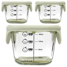 LocknLock 樂扣樂扣 GLASS 嬰兒副食品方形保鮮盒 3入, 230ml, 多功能用途, 防燙握把設計, 淺綠色, 3個