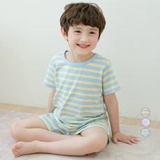 兒童純棉短袖條紋五分長內衣