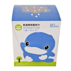 KU.KU Duckbill 酷咕鴨 乾濕兩用柔濕巾, 80抽, 無化學添加物, 手口等級, 純水濕巾, 1盒