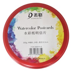 DORERART丟勒 中粗紋圓形水彩紙明信片Set 24張, 300g, 直徑10.5cm, 紅色鐵盒款