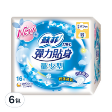 SOFY 蘇菲 彈力貼身超薄量少潔翼, 17.5cm, 16片, 6包