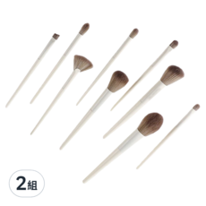 法式奶油化妝刷組 Set 10支, 樹脂+仿生纖維材質, 帶便攜刷包, 奶白色, 2組