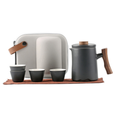 BOACUP 蒼木旅行茶具組 Set, 陶瓷材質, 黑/白/紅, 茶壺 + 茶杯 4個, 黑色, 1組