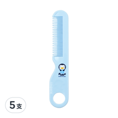 PUKU 藍色企鵝幼兒髮梳，圓球面齒設計，安全無毒材質, 藍色企鵝, 5支