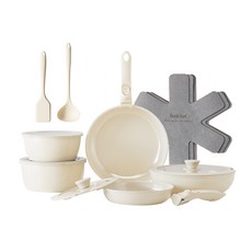 Redchef 紅廚 陶瓷岩不沾鍋具16件組, 煎鍋20cm + 煎鍋26cm + 深煎鍋26cm + 奶鍋18cm + 奶鍋20cm + 可卸手柄2個 + 矽膠玻璃蓋26/20cm 2個 + PP蓋18/20cm 2個 + 鏟子 + 湯勺 + 隔熱墊3個, 白色, 1組
