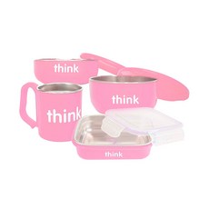 thinkbaby 環保不鏽鋼兒童餐具組 Set, 不含BPA, 完整餵食套裝, 湯碗 + 淺口碗 + 餐盒 + 水杯, 粉色, 1組