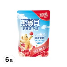 Snuggle 熊寶貝 衣物柔軟精 補充包 玫瑰甜心香, 有效去除異味, 透氣柔軟舒適, 柔順防皺, 1.84L, 6包