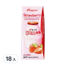 Binggrae 草莓牛奶 Set, 韓國國民飲品, 經典韓國品牌, 營養好喝, 即開即飲, 200ml, 18入