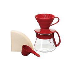 HARIO V60 01濾杯咖啡壺組 VDS-3012R 紅色 1-2杯, 360ml, 1組, 濾杯1入 + 壺1入 + 濾紙40入