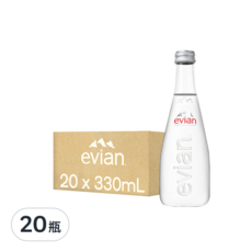 evian 依雲 台灣公司貨 天然礦泉水 玻璃瓶, 330ml, 20瓶