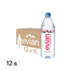 evian 依雲 台灣公司貨 天然礦泉水, 1L, 12瓶