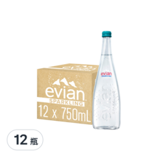 evian 依雲 氣泡天然礦泉水 玻璃瓶 750mL x 12瓶