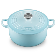 LE CREUSET 圓鐵鍋 附鋼頭鍋蓋 3.3L, 22cm, 水漾藍, 家庭必備, 1個