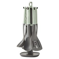 LocknLock 樂扣樂扣 Support廚具 7種組, 湯勺+拌炒匙+鍋鏟+打蛋器+撈麵勺+漏勺+收納架, 薄荷綠