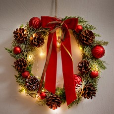 ASPASIA Audrey 經典聖誕花環 + LED 燈泡套裝, 紅色 綠色