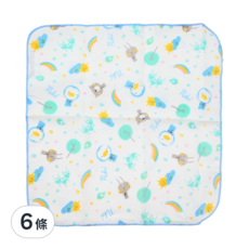 PUKU 藍色企鵝 印花紗布手帕 2入, 100%棉, 30x30cm, 台灣製, 30 x 30cm, 藍色, 6條