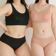 글램공감 심리스 퓨징 이플 노와이어 무봉제 누디 런닝 브라탑 + 삼각팬티 세트 - 이미지 2