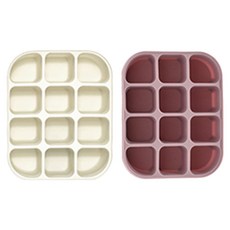 MODU'I BLUEMAMA 矽膠12格副食品分裝盒組 Set 2入, 多種容量選擇 雙層防漏圈, 792ml, 白色 + 粉色, 1組