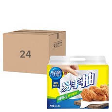 得意 抽取式廚房紙巾 易手抽, 食用級, 乾淨不沾手, 輕鬆抽取 100抽x3包 8袋, 3包, 24袋