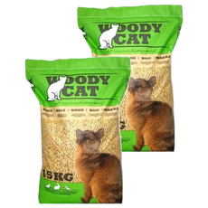 WOODYCAT 美克斯 荷蘭100%松木砂, 松木香氣消除異味 顆粒大不易黏附 適用於貓咪、兔子和鼠類 15KG, 2包