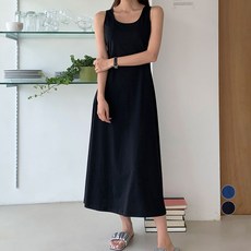 afinar 修身A字日常背心連身裙, 黑色